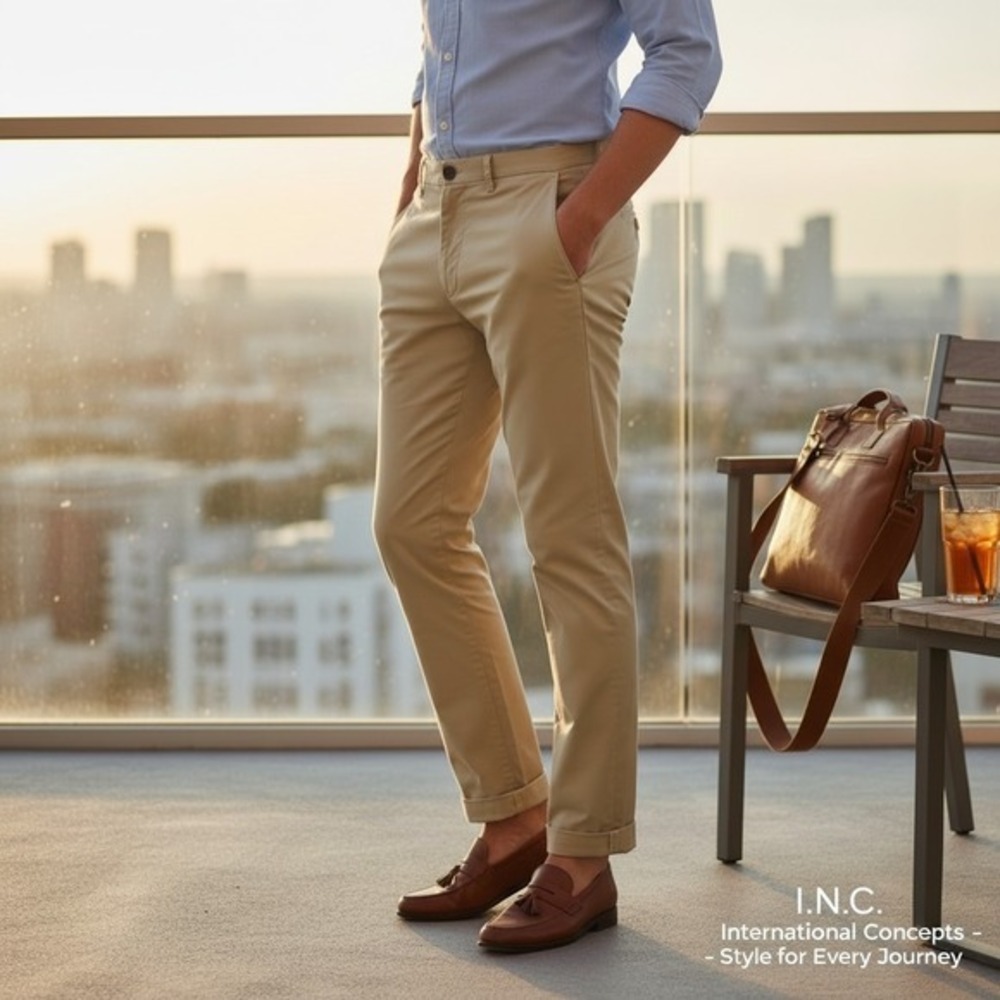 INC Int. Concepts Men's Flat Slim Fit Cotton‎ Casual Khaki-Chino Pants 34x30